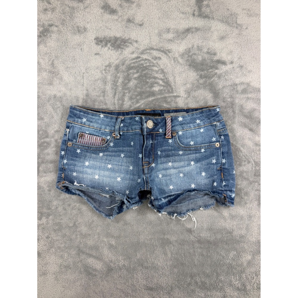 Aeropostale Shorty Denim Shorts Women's 00 Blue Star Print Americana Low Rise